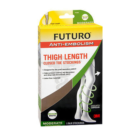 Futuro, Medical Compression Anti-Embolism Thigh Length Closed Toe Stockings Medium White Moderate 71065, 1 Pair Futuro