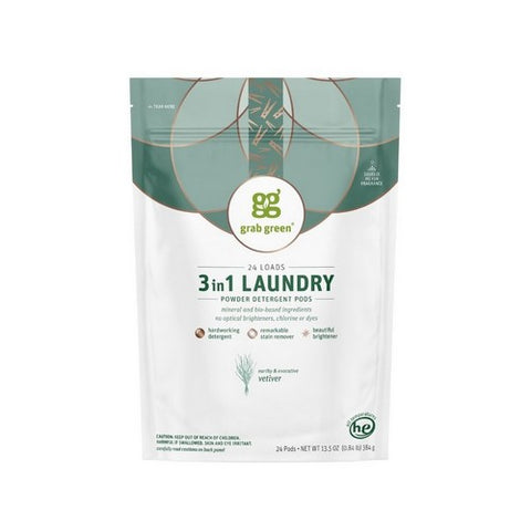 Grab Green, 3 In 1 Laundry Detergent Pods Vetiver, Vetiver 24 loads