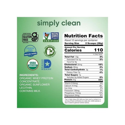 Tera's Whey, Organic Whey Protein Unsweetened, Plain 12 oz