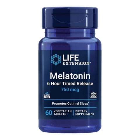 Life Extension, Melatonin 6 Hour Timed Release, 750 mcg, 60 vegetarian tablets