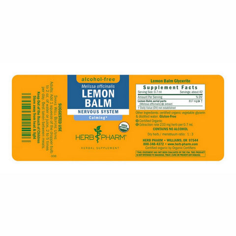 Herb Pharm, Lemon Balm Glycerite, 4 Oz