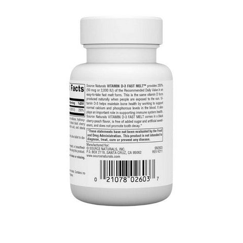 Source Naturals, Vitamin D-3, 2000 IU, Black Cherry-Peach 120 Tabs Source Naturals