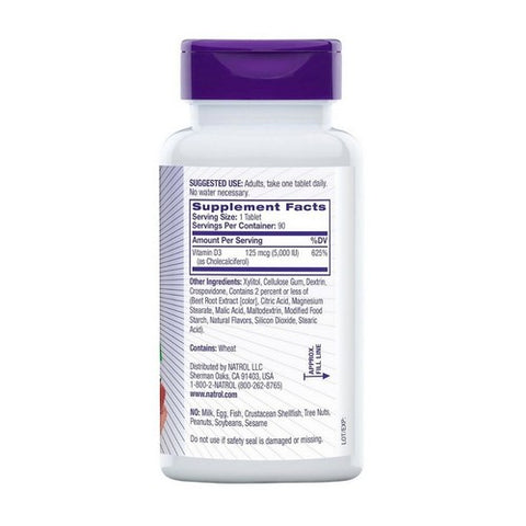 Natrol, Vitamin D3 Bone And Joint Health Strawberry, 5000 IU, Strawberry 90 Tabs