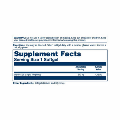 Solaray, Vitamin E Natural Source High Potency, 670 Mg, 60 Softgels