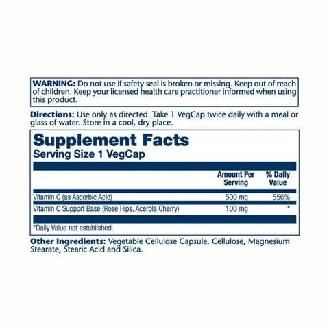Solaray, Vitamin C With Rose Hips & Acerola, 500 mg, 100 Caps