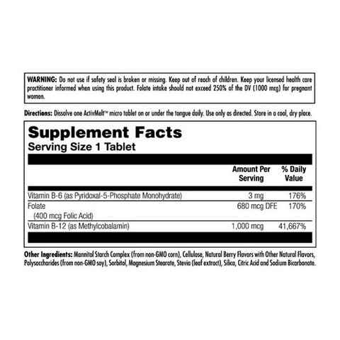 Kal, B-6 & B-12 Folic Acid ActivMelt, 60 Tabs