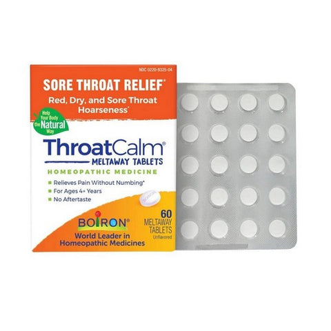 Boiron, Throatcalm Sore Throat Relief For Ages 4 Plus Years Unflavoured, 60 Tabs