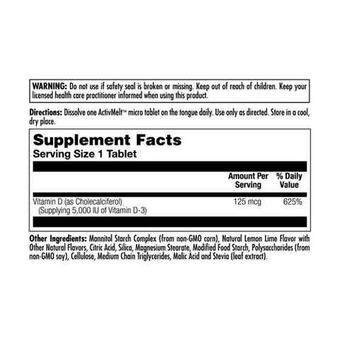 Kal, Ultra D-3 5000 IU ActivMelt Vegetarian, LemonLime 90 Count