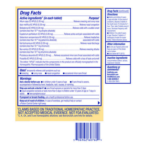 Boiron, Coldcalm, 60 Tabs