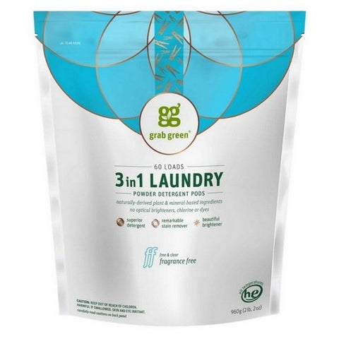 Grab Green, 3 in 1 Laundry Pods Fragrance Free, 60 Loads