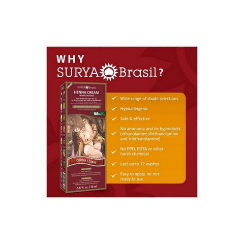 Surya Brasil, Henna Cream Semi Permanent Hair Color Copper, 2.37 Oz