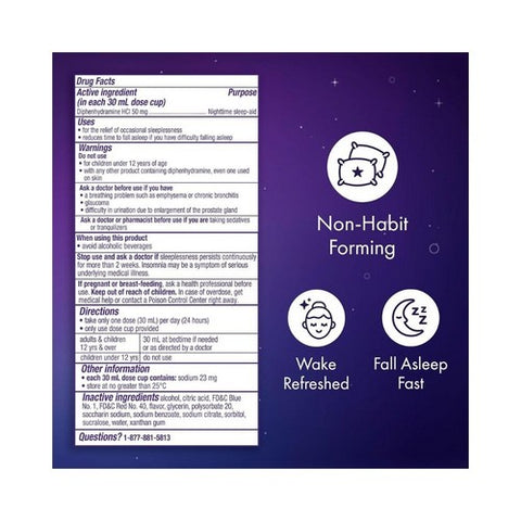 Vicks, Zzzquil Diphenhydramine HCl Nighttime Sleep Aid Liquid Warming Berry, 12 Oz