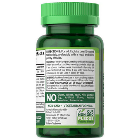 Nature's Truth, Iron Ferrous Sulfate Coated Tablets, 65 Mg, 120 Caps