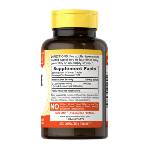Sundance, Vitamins L-Lysine Caplets, 500 mg, 120 Tabs