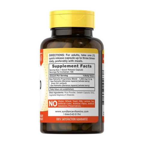Sundance, Vitamins Saw Palmetto Capsules, 1200 mg, 100 Caps