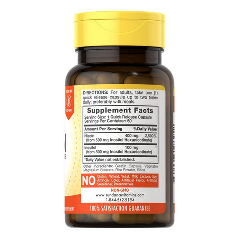 Sundance, Flush Free Niacin Capsules, 500 mg, 50 Caps