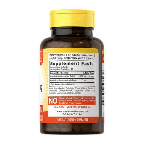 Sundance, Vitamin C Coated Caplets, 1000 mcg, 90 Tabs