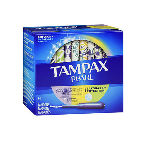 Tampax, Pearl Tampons Plastic Applicator Unscented Multi Absorbencies, 34 Each