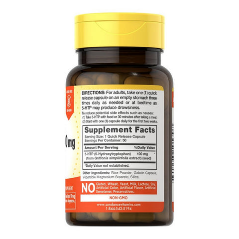Sundance, Vitamins 5-HTP Capsules, 100 mg, 50 Caps