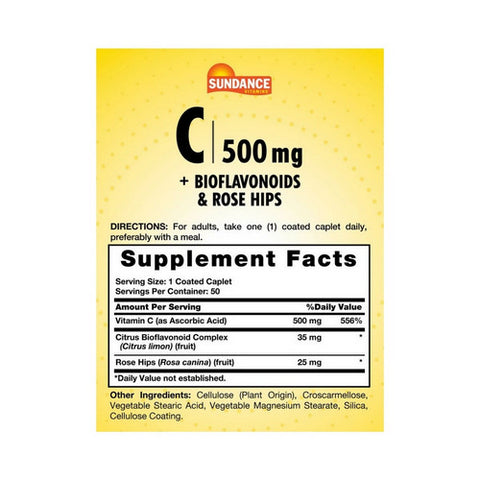 Sundance, Vitamins Vitamin C Coated Caplets, 500 mg, 50 Tabs