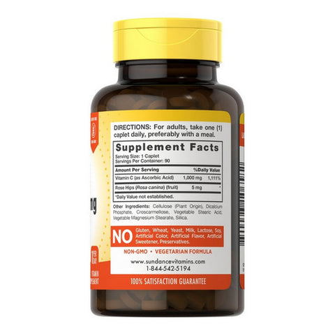 Sundance, Vitamin C + Bioflavonoids & Rose Hips Coated Caplets, 1000 mcg, 100 Tabs