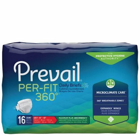 First Quality, Unisex Adult Incontinence Brief Prevail  Per-Fit 360Â° Tab Closure Medium Disposable Heavy Absorbency, Count of 16