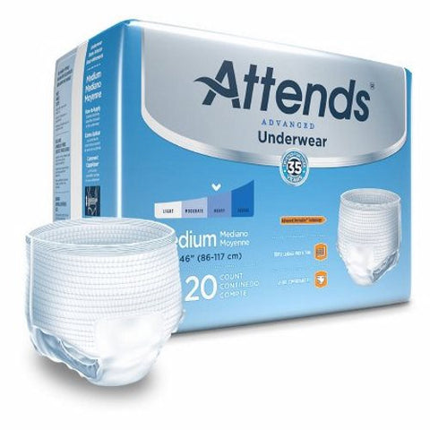 Attends, Unisex Adult Absorbent Underwear Advanced Pull On with Tear Away Seams Medium Disposable Heavy Absorbency, Count of 4