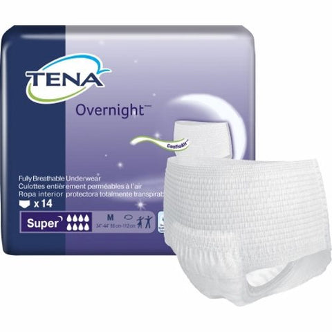 Unisex Adult Absorbent Underwear TENA  Overnight Super Pull On with Tear Away Seams Medium Disposabl Case of 56 by Tena