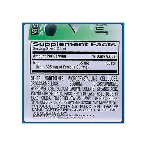 Major Pharmaceuticals, Mineral Supplement FeroSul Iron, 325 Mg, 100 Tabs