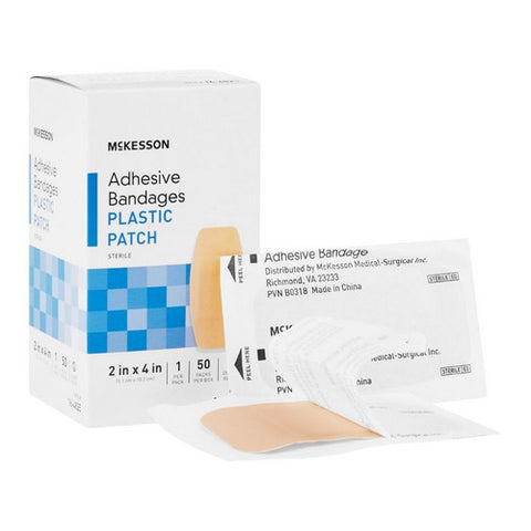 McKesson, Adhesive Strip 2 X 4 Inch Plastic Rectangle Tan Sterile 16-4825, Case Of 24