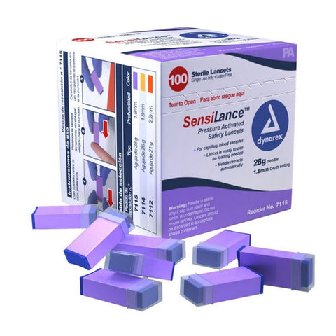 Dynarex, Lancet SensiLance Fixed Depth Lancet Needle 1.8 mm Depth 28 Gauge Push Button Activated, Case Of 10