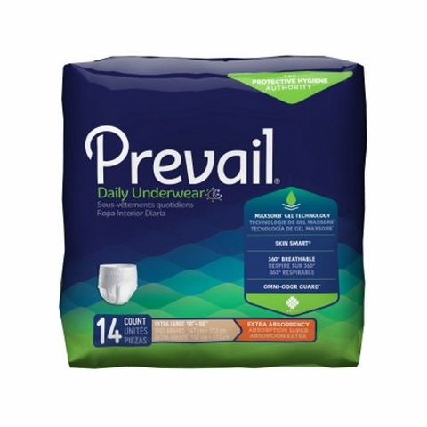 First Quality, Unisex Adult Absorbent Underwear Prevail Daily Underwear Extra Pull On with Tear Away Seams X-Large Disposable Moderate Absorbency, Pack Of 14