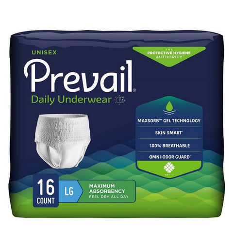 First Quality, Unisex Adult Absorbent Underwear Prevail  Pull On with Tear Away Seams Large Disposable Heavy Absorb, Pack Of 16