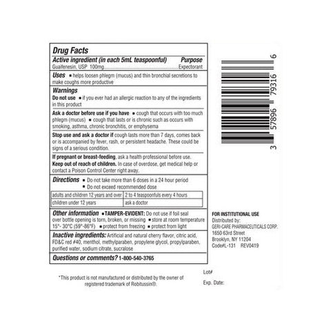 Gericare, Cold And Cough Relief Strength Liquid, 100 MG, 16 Oz Gericare