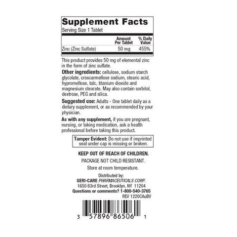 Gericare, Mineral Supplement Geri-Care Zinc Sulfate, 50 mg, 60 Tablets Gericare