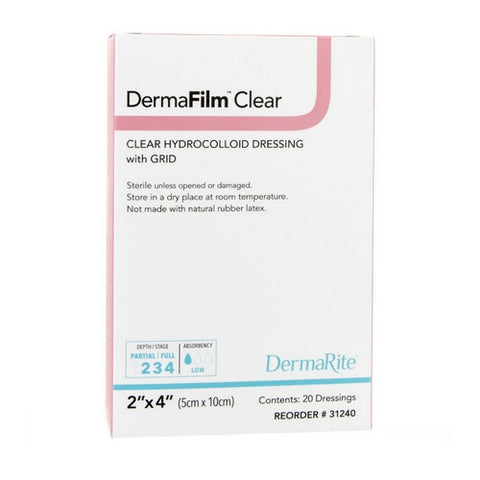 DermaRite, Hydrocolloid Dressing DermaFilm  2 X 4 Inch Rectangle Sterile, Box Of 20