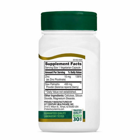 21st Century, Saw Palmetto, 450mg, 60 Veg Caps