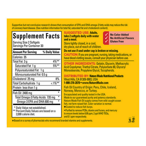 Nature Made, Fish Oil Burp-Less, 1200 Mg, 60 Liquid Softgels