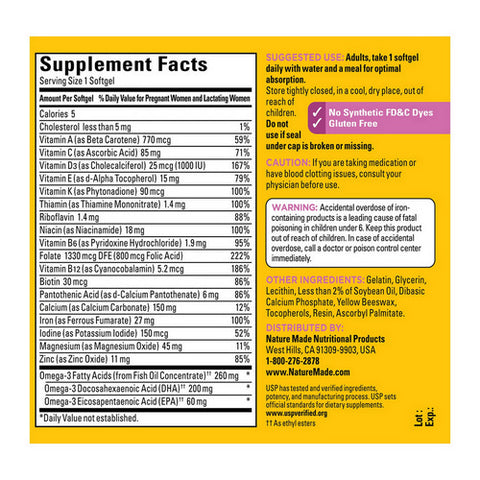 Nature Made, Prenatal Folic Acid + Dha, 90 Tabs