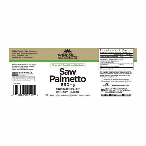 Windmill Health, Saw Palmetto, 560mg, 60 Caps