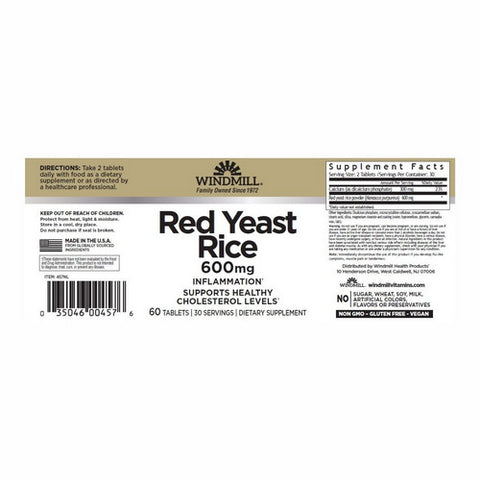 Windmill Health, Red Yeast Rice, 600 Mg, 60 Tabs