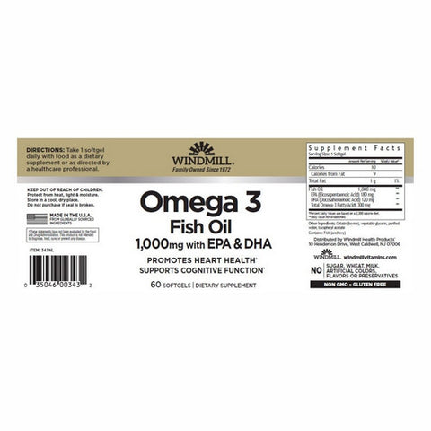 Windmill Health, Omega 3 Epa & Dha, 1000mg, 60 Soft gels