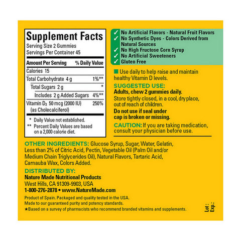Nature Made, Vitamin D3 Gummies Strawberry Peach And Mango, 90 Gummies