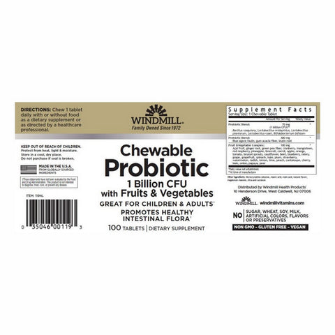 Windmill Health, Probiotic Chewable, 100 Tabs