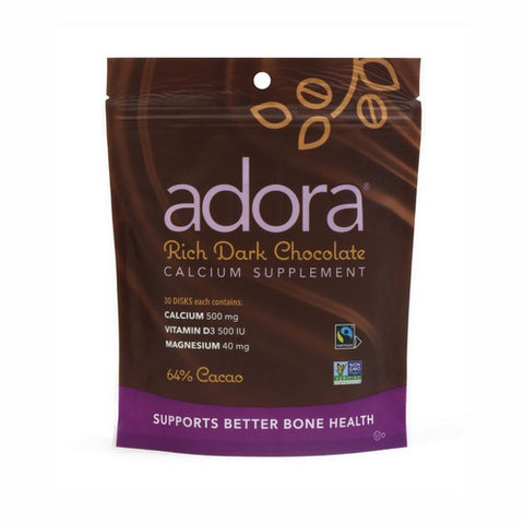 Adora, Calcium Supplement Disk, Organic Dark Chocolate 30 Count