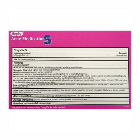 Rugby, Benzoyl Peroxide Gel 5%, 1.5 Oz