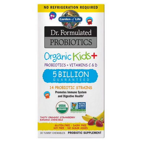 Garden of Life, Dr. Formulated Probiotics Organic Kids+ 5 Billion CFU, Strawberry Banana, 30 Chewable Tabs