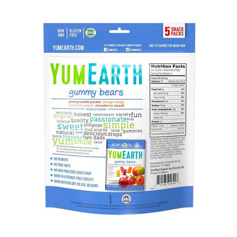 YumEarth, Gummy Bears Snack Packs Assorted, 3.5 Oz(Case Of 12)