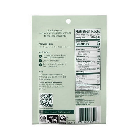 Simply Organic, Organic Guacamole Dip Mix, 0.8 Oz(Case Of 12)