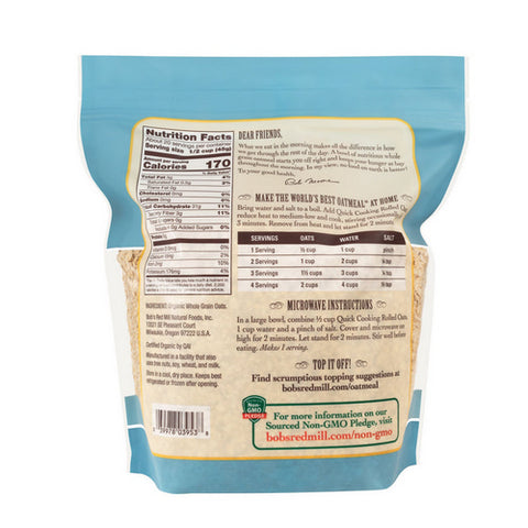 Bobs Red Mill, Organic Quick Cooking Rolled Oats, 32 Oz(Case Of 4)